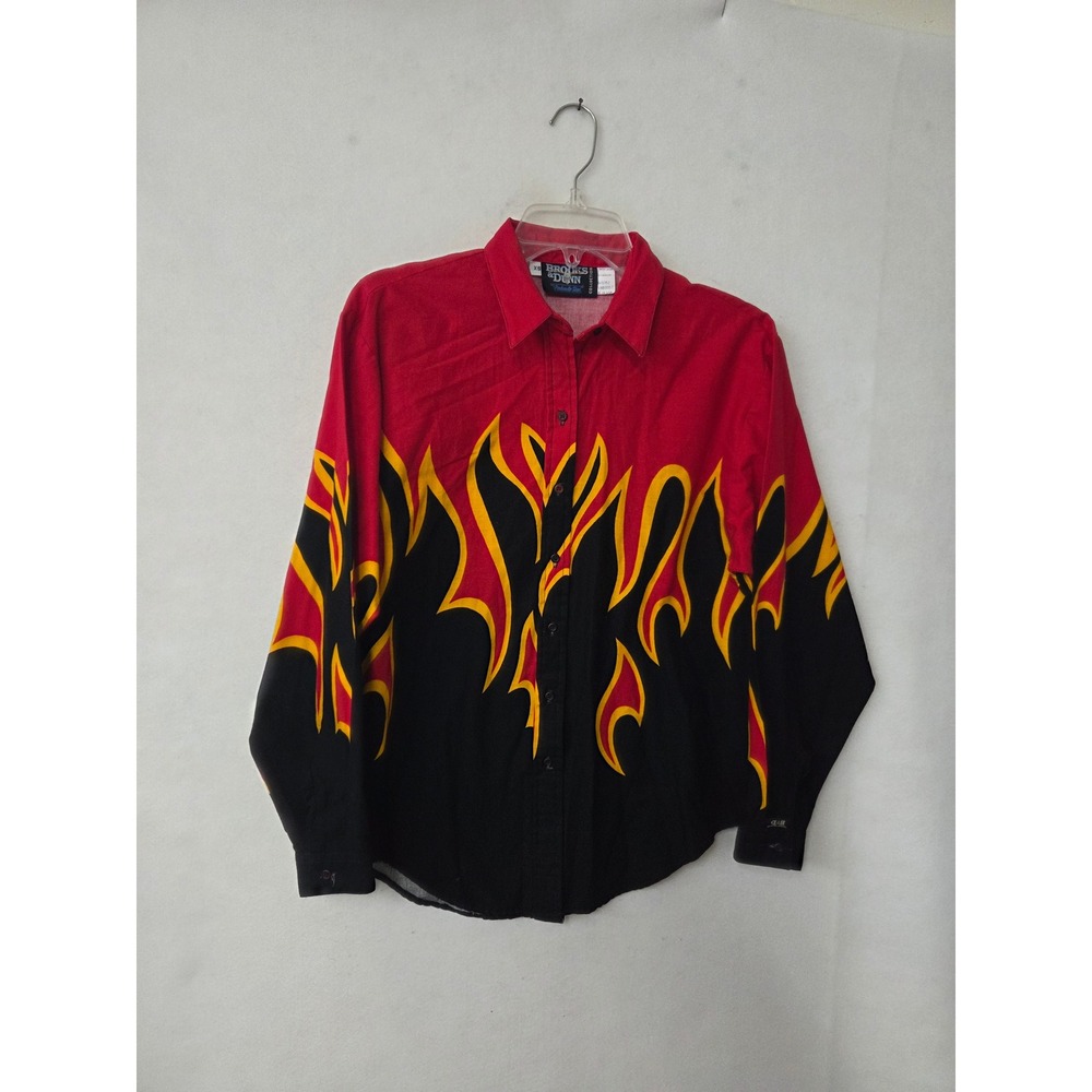 Brooks & Dunn Western Shirt Womens XS Red Black Flame Graphic Panhandle Slim USA